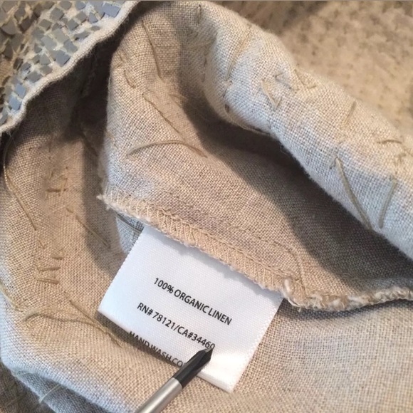 EILEEN FISHER Organic Linen Sequin Tank Dress Khaki Tan Silver Embellished Hem - Picture 7 of 8